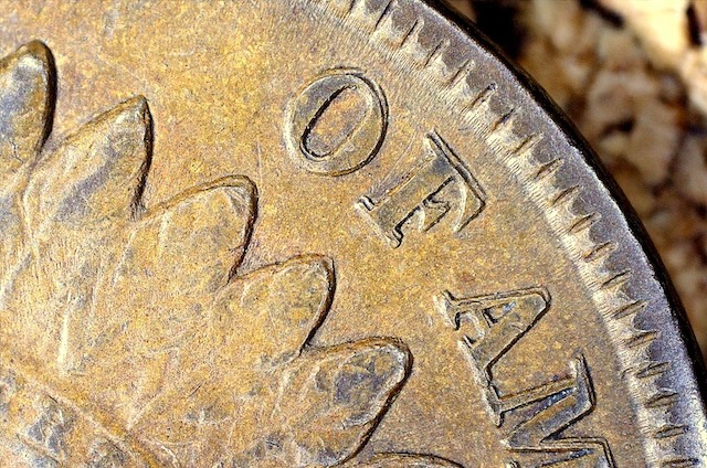 Snow-2 DDO-001 on 1861 Indian Head penny — close-up of obverse showing doubled die doubling in the inscriptions